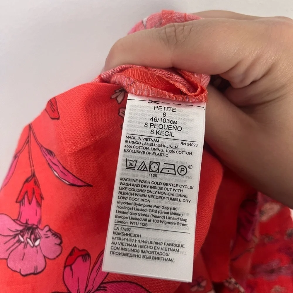 Banana Republic Light Red Floral Linen Blend Wide Leg Cropped Jumpsuit size 8P